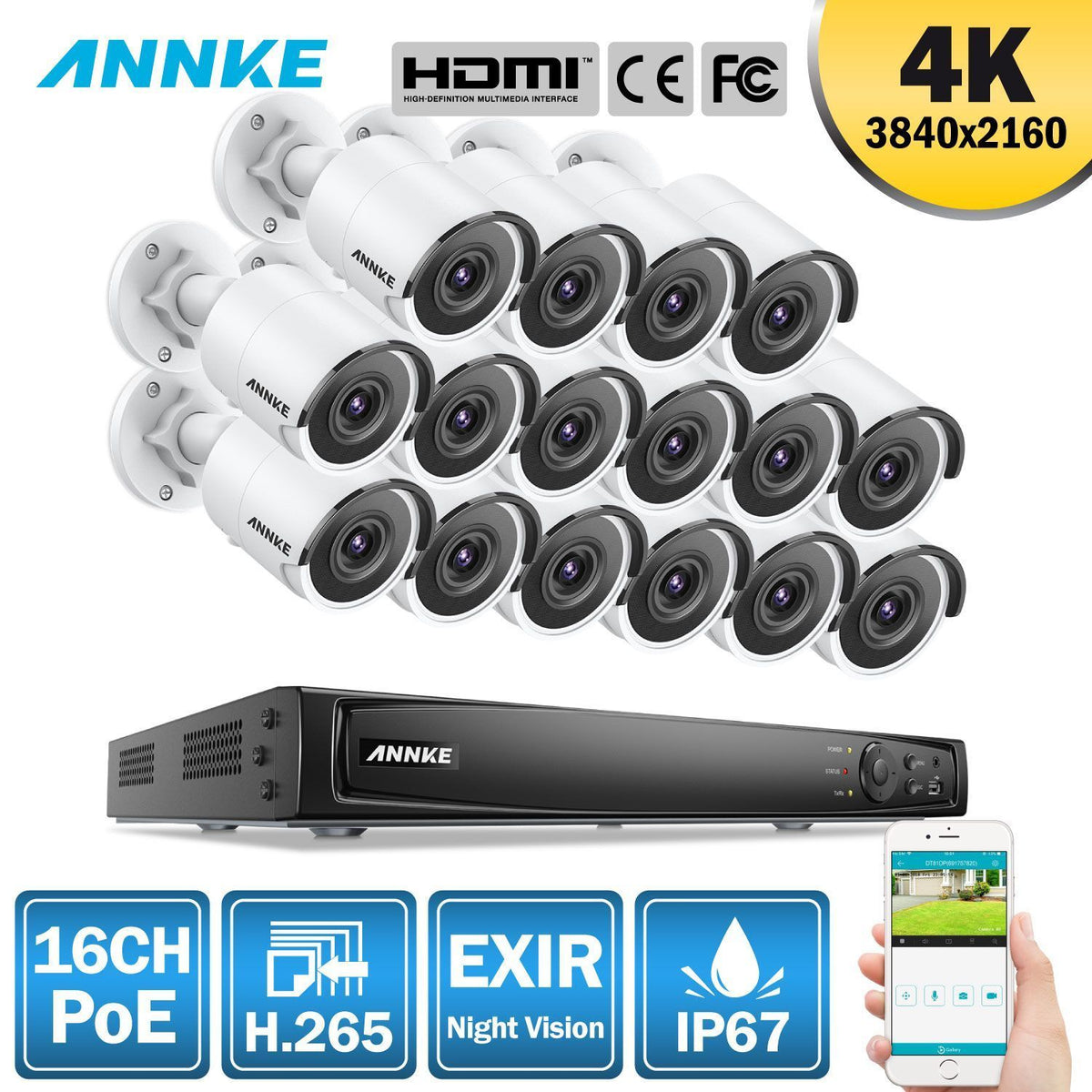 Annke 16 Channel Security Kit: 8MP NVR, 16 x 8MP(4K Ultra HD) Bullet Cameras