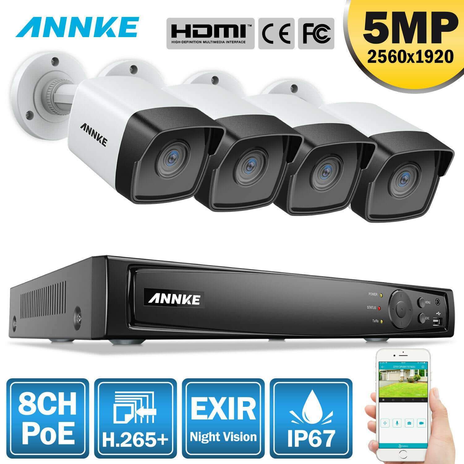 Annke 8 Channel Security Kit: 8MP(4K Ultra HD) NVR, 4 X 5MP Bullet Cameras