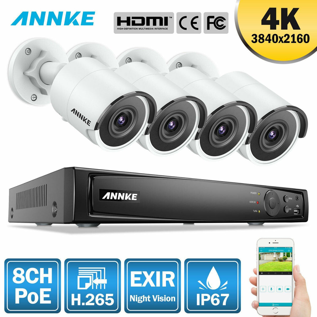 Annke 8 Channel Security Kit: 8MP NVR, 4 x 8MP(4K Ultra HD) Bullet Cameras