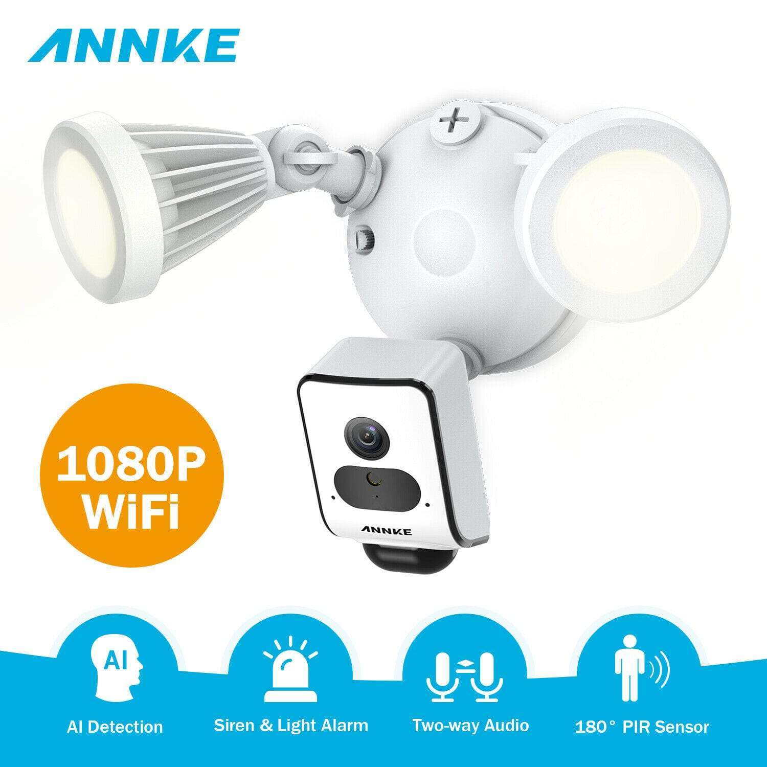 Annke Wireless AI Floodlight Camera: 1080P Full HD (2MP), PIR