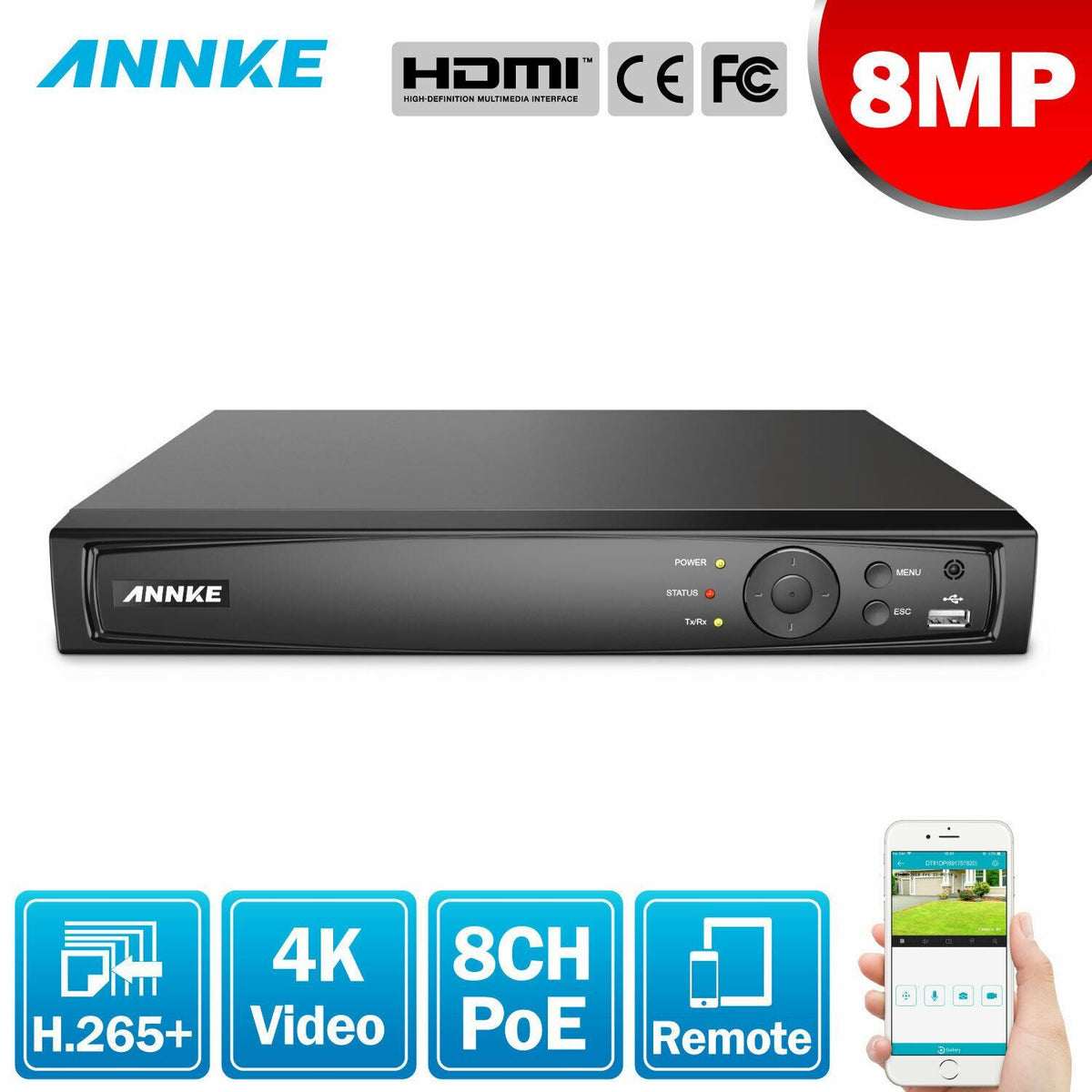 Annke 8 Channel Network Video Recorder: 8MP 4K Ultra HD with H.265+
