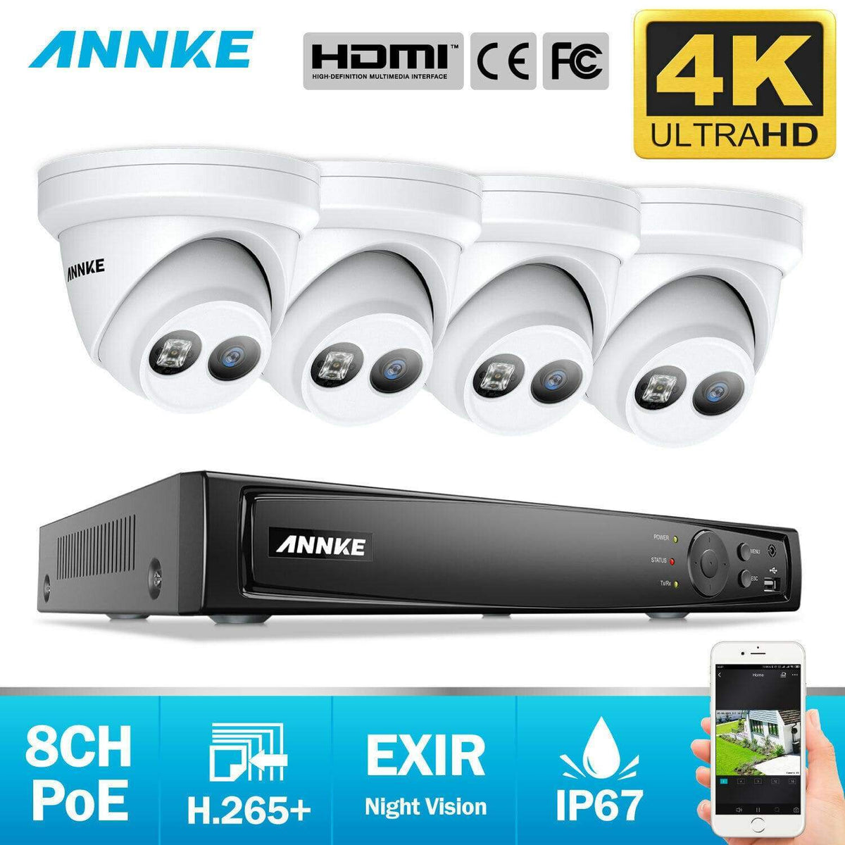 Annke 8 Channel Security Kit: 8MP NVR, 4 X 8MP(4K Ultra HD) Turret Cameras