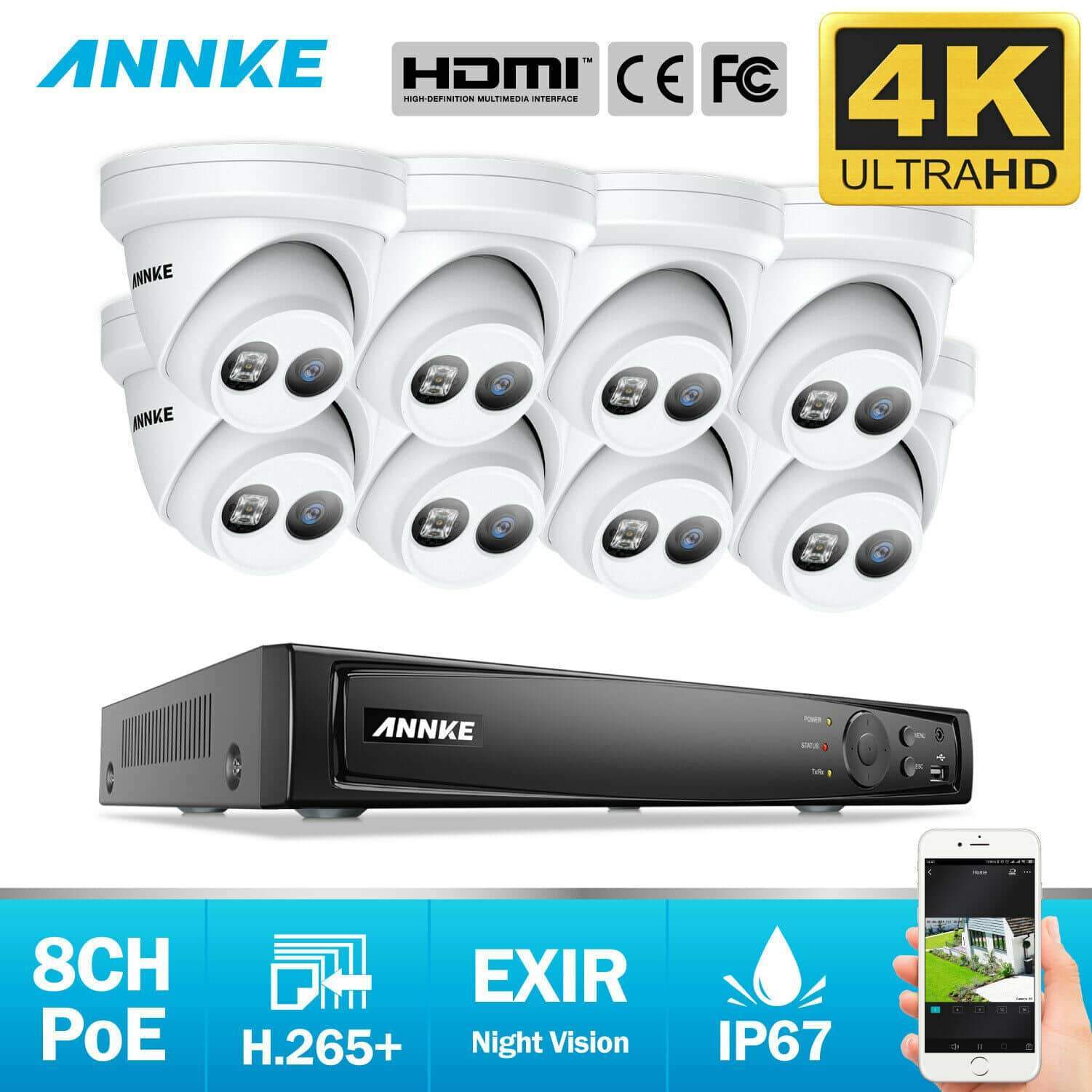 Annke 8 Channel Security Kit: 8MP NVR, 8 X 8MP(4K Ultra HD) Turret Cameras