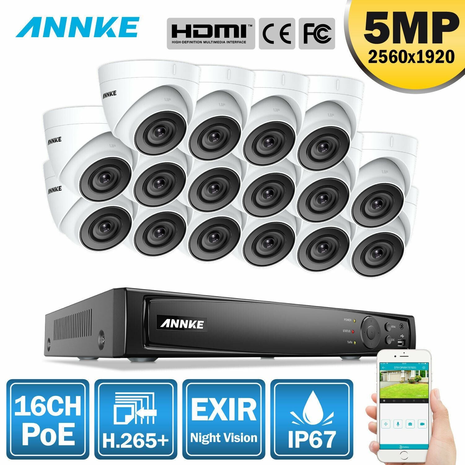 Annke 16 Channel Security Kit: 8MP(4K Ultra HD) NVR, 16 X 5MP Turret Cameras