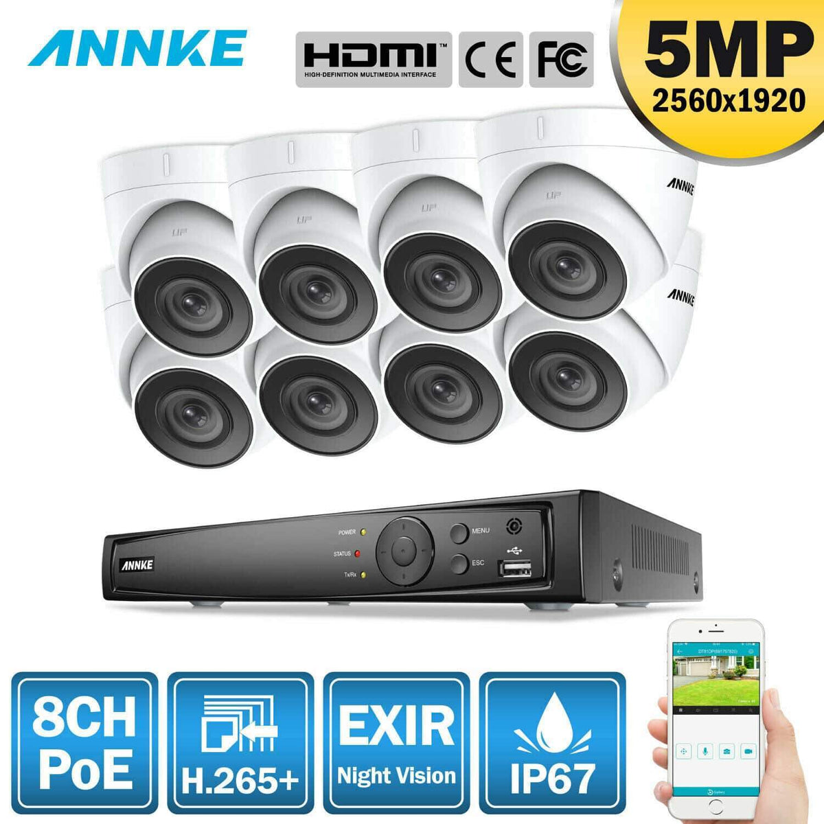 Annke 8 Channel Security Kit: 8MP(4K Ultra HD) NVR, 8 X 5MP Turret Cameras
