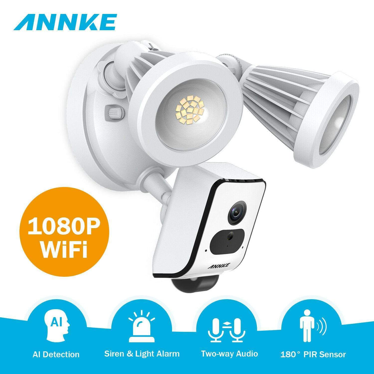Annke Wireless AI Floodlight Camera: 1080P Full HD (2MP), PIR