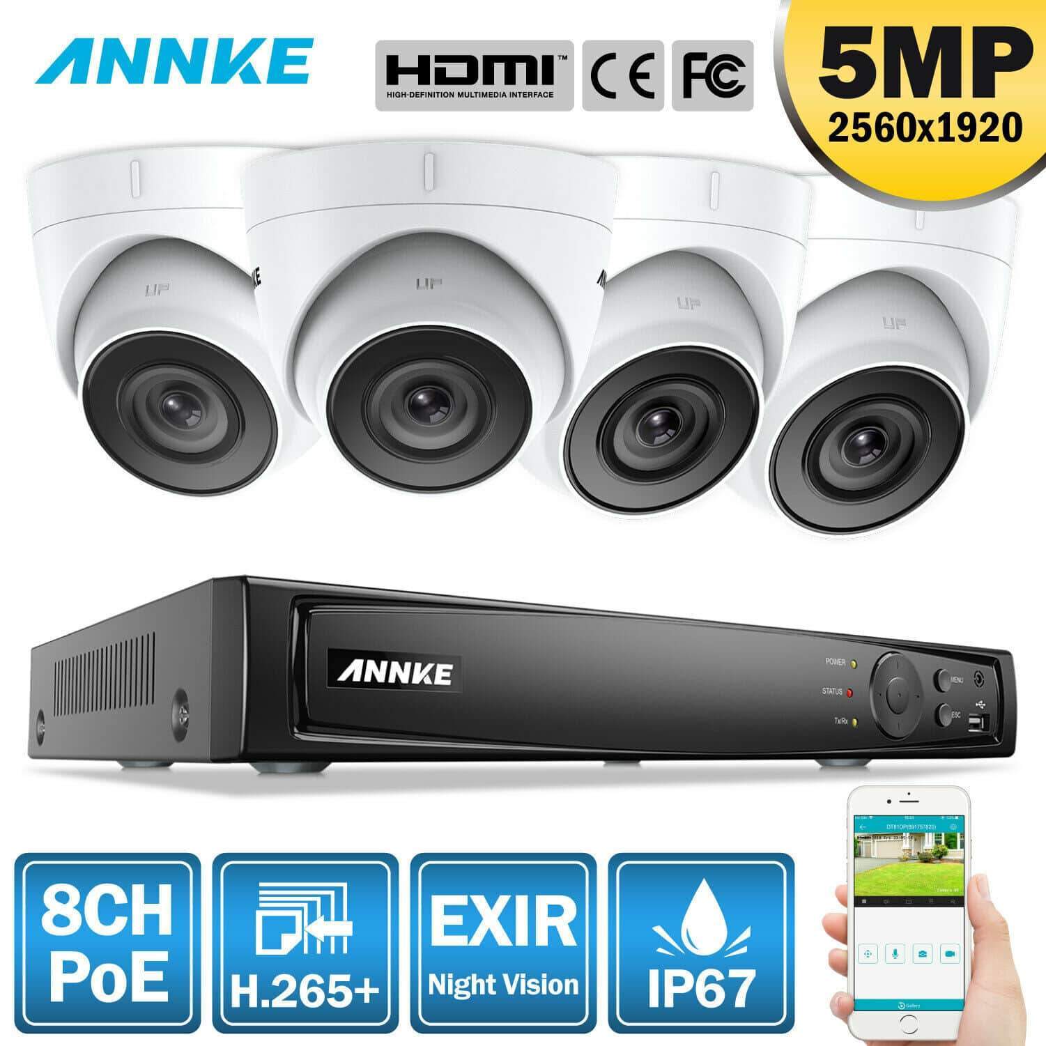 Annke 8 Channel Security Kit: 8MP(4K Ultra HD) NVR, 4 X 5MP Turret Cameras